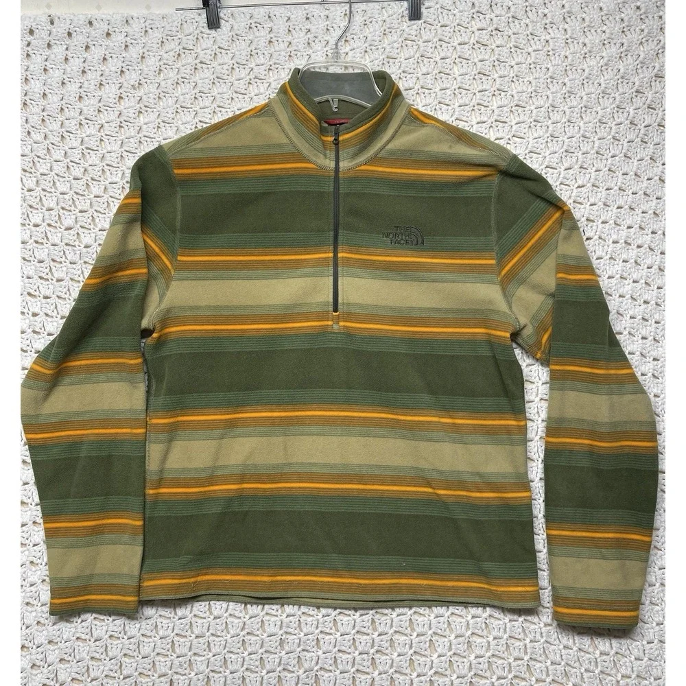 The North Face Fleece 1/4 Zip Pullover Mens M Long Sleeve Striped Green Oran